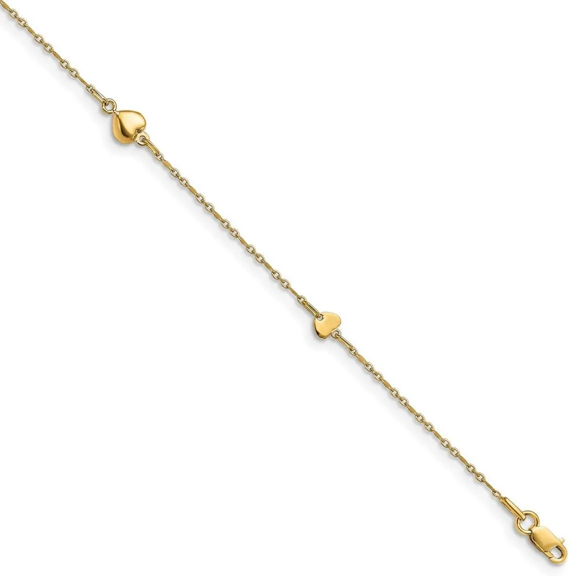 14k Gold Polished Love Heart With 1inch Ext. Anklet 10 Inch-Anklet for Women