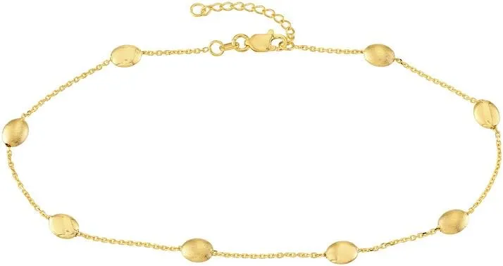 14k Yellow Gold Satin and Polished Coffee Beans Anklet 10 Inch-Anklet for Women