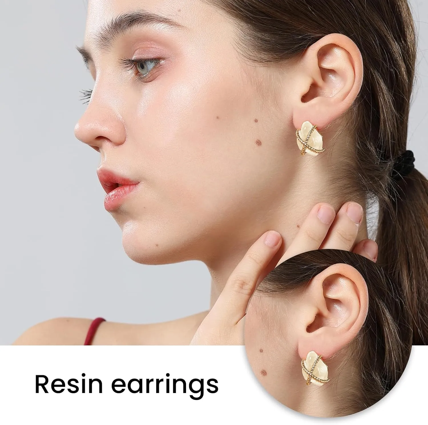 18K Gold Stylish Resin Cross Stud Earrings for Women, Lightweight Acrylic Resin Drop Studs??Hypoallergenic Fashion Jewelry,18K Gold Plated Cross Shape Resin Drop Earrings