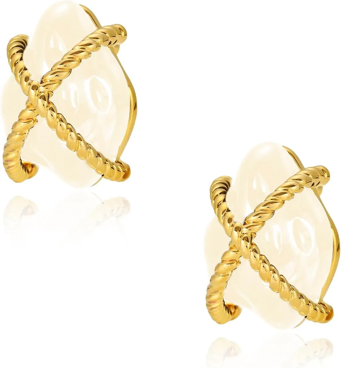 18K Gold Stylish Resin Cross Stud Earrings for Women, Lightweight Acrylic Resin Drop Studs??Hypoallergenic Fashion Jewelry,18K Gold Plated Cross Shape Resin Drop Earrings