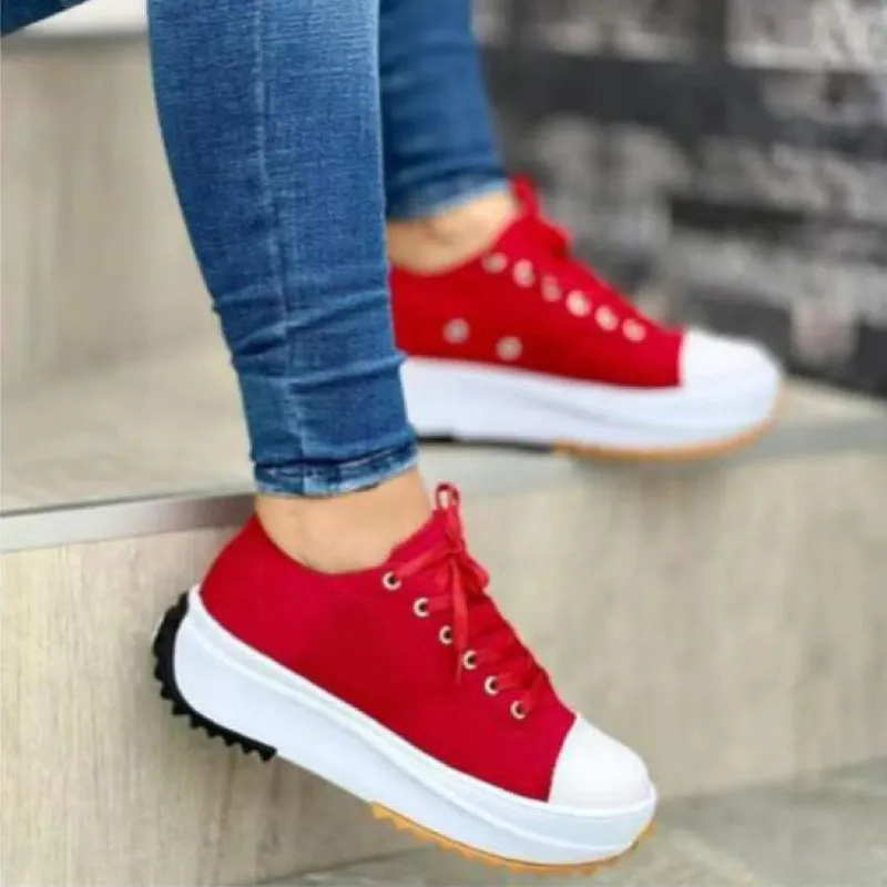 2022 Women's Round Toe Lace-up Platform Arch Support Canvas Shoes