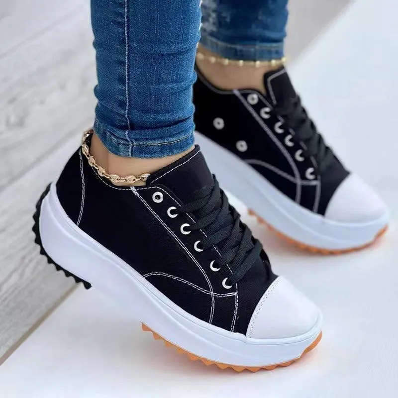 2022 Women's Round Toe Lace-up Platform Arch Support Canvas Shoes