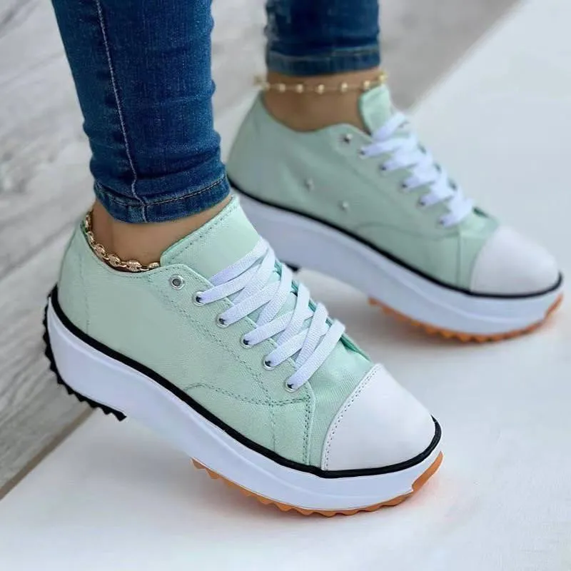 2022 Women's Round Toe Lace-up Platform Arch Support Canvas Shoes