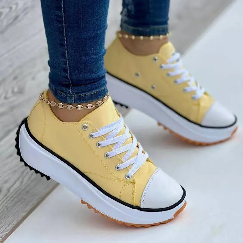 2022 Women's Round Toe Lace-up Platform Arch Support Canvas Shoes