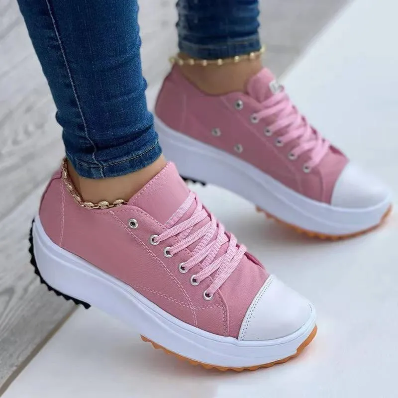 2022 Women's Round Toe Lace-up Platform Arch Support Canvas Shoes