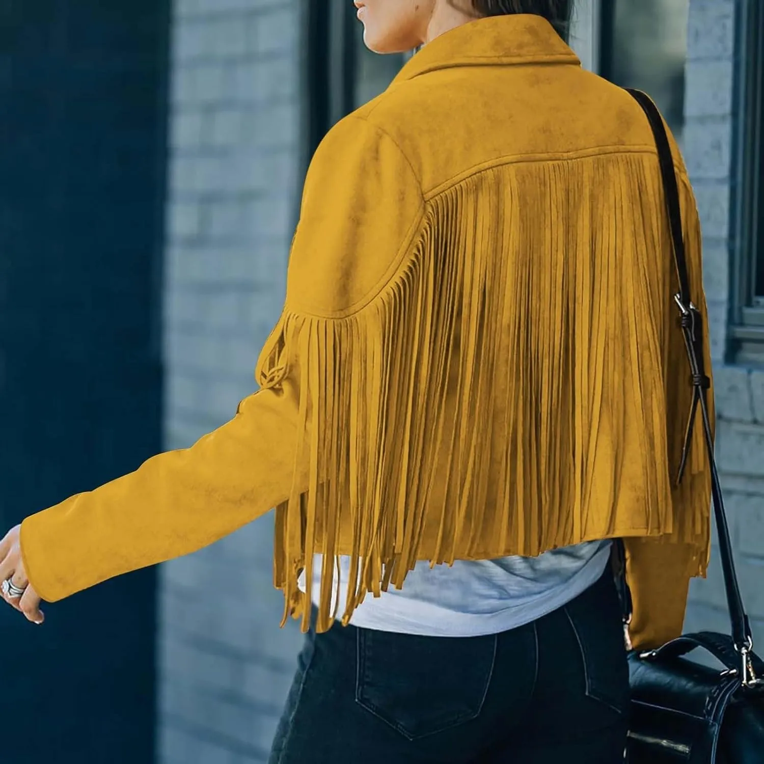 2024 Faux Leather Jackets For Women Trendy Long Sleeve Y2k Fashion Coats Vintage Lapel Fringe Jackets With Tassel