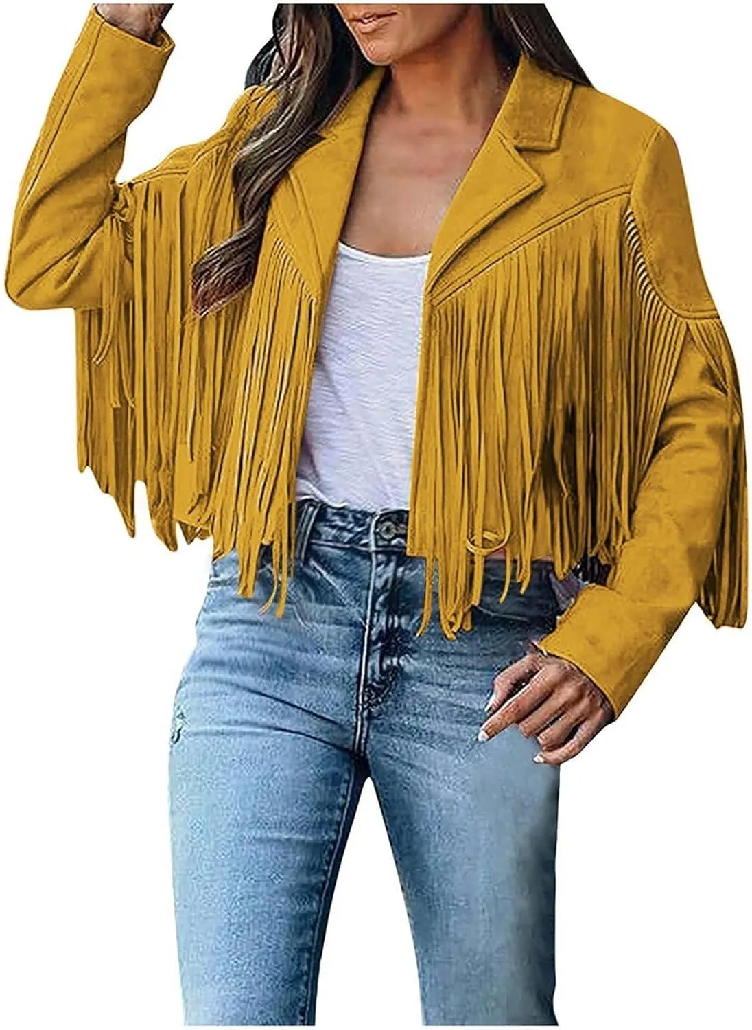 2024 Faux Leather Jackets For Women Trendy Long Sleeve Y2k Fashion Coats Vintage Lapel Fringe Jackets With Tassel