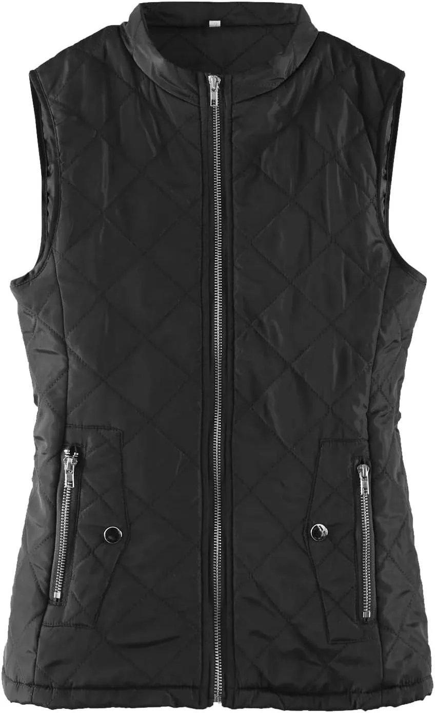 2024 Women's Lightweight Quilted Softshell Vest Winter Windproof Puffer Vests Full Zip Up Sleeveless Down Coats Jackets