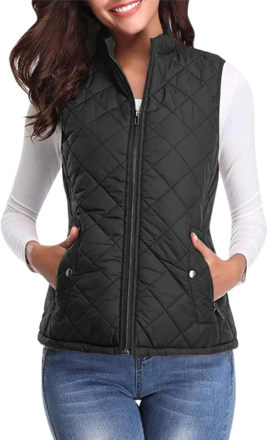 2024 Women's Lightweight Quilted Softshell Vest Winter Windproof Puffer Vests Full Zip Up Sleeveless Down Coats Jackets