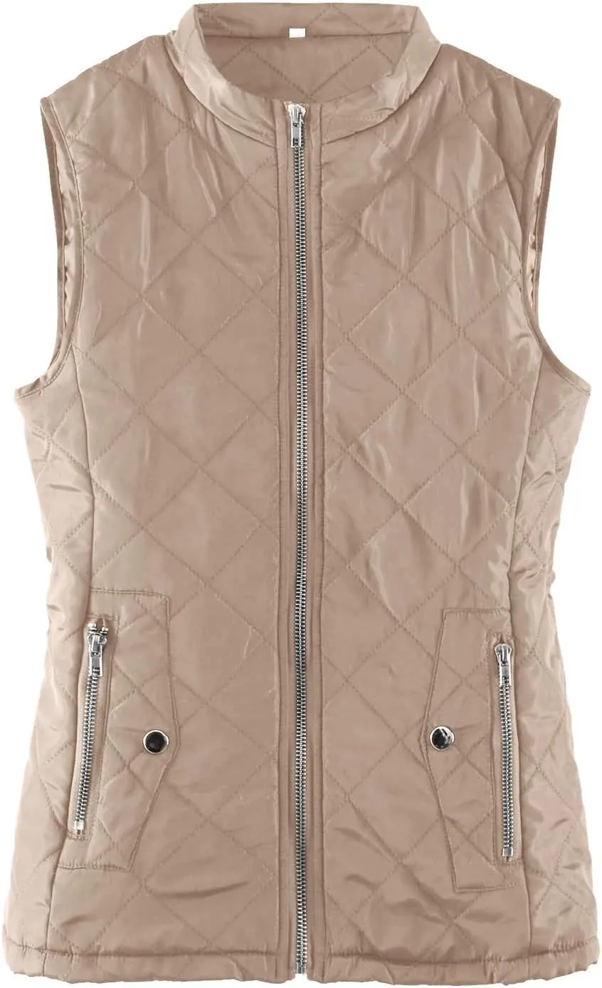 2024 Women's Lightweight Quilted Softshell Vest Winter Windproof Puffer Vests Full Zip Up Sleeveless Down Coats Jackets