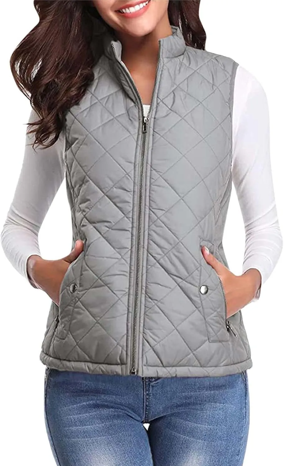 2024 Women's Lightweight Quilted Softshell Vest Winter Windproof Puffer Vests Full Zip Up Sleeveless Down Coats Jackets