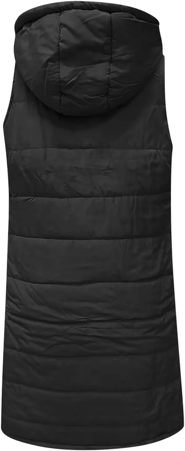 2024 Women's Winter Hooded Puffer Vest Long Sleeveless Down Coats Trendy Fashion Warm Outdoor Quilted Vests with Pockets