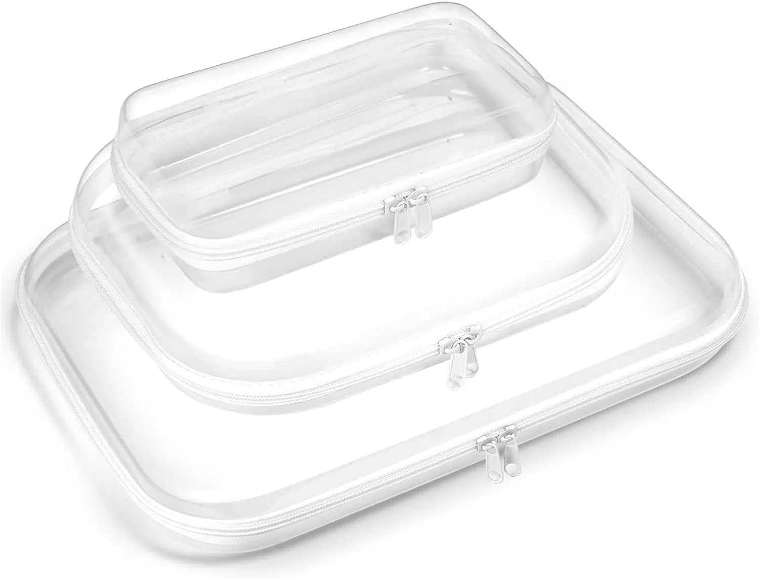 3 Pack Clear Hard Shell Zipper Case,Waterproof Zippered Hard Pouch,Transparent Double Zippers Hard Pouch,Portable Plastic Pouches Travel Bags Toiletry Bag for Snacks Toys Puzzles Cosmetics