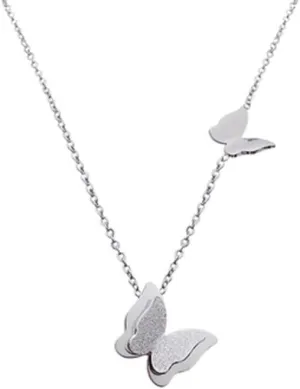 316L Stainless Steel Jewelry Double-layer Butterfly Choker Collier Necklaces & Pendants For Women FH7UD (Silver)