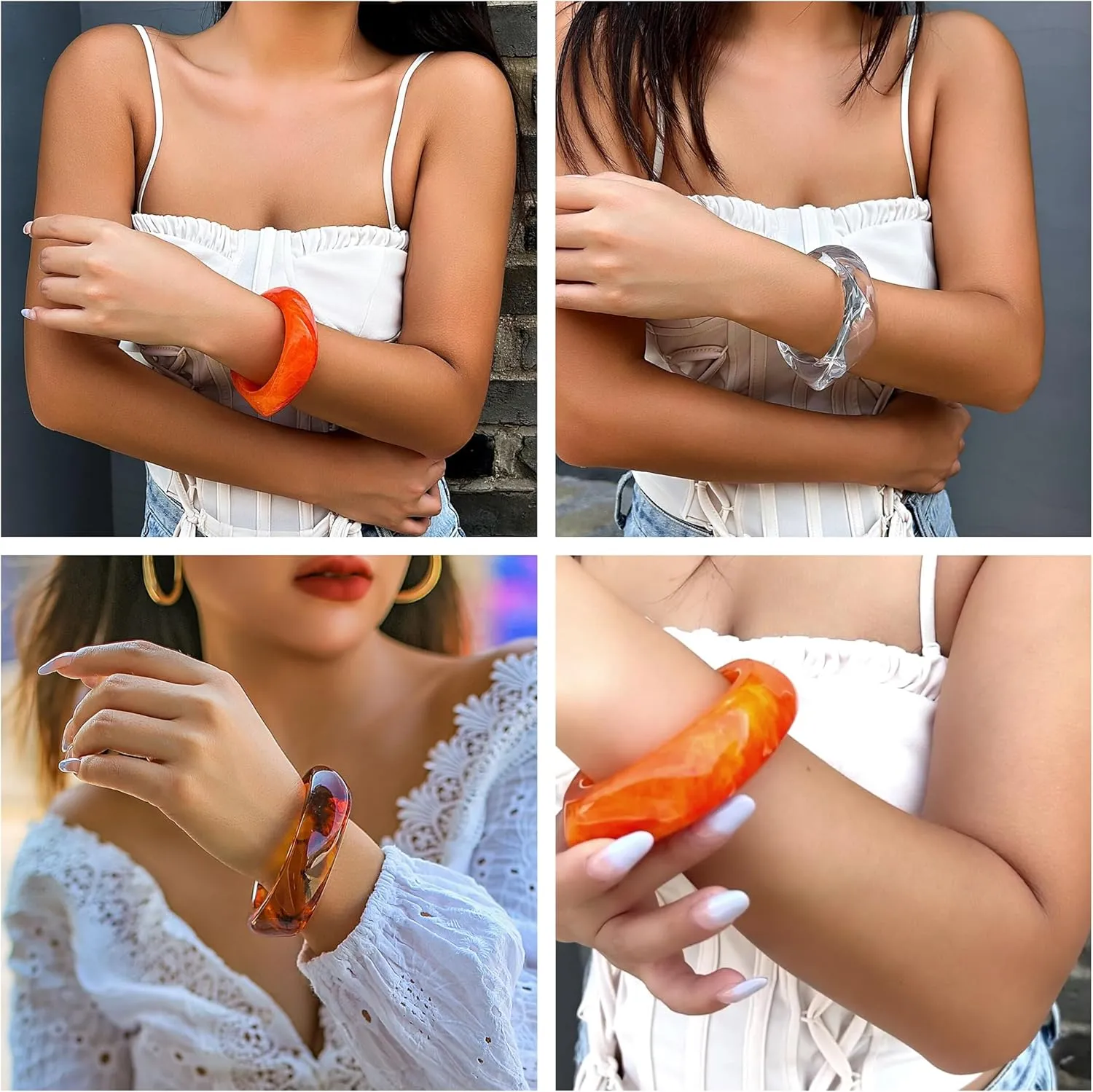 3Pcs Resin Chunky Bangle Bracelets for Women, Beach Colorful Irregular Acrylic Bracelet, Wide Stackable Bangles Vacation Bracelet