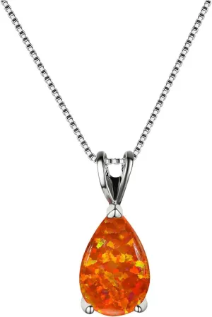 925 Sterling Silver Opal Necklace - Opal Teardrop Necklace - October Birthstone Necklace for Women Silver - Pearl White Opal