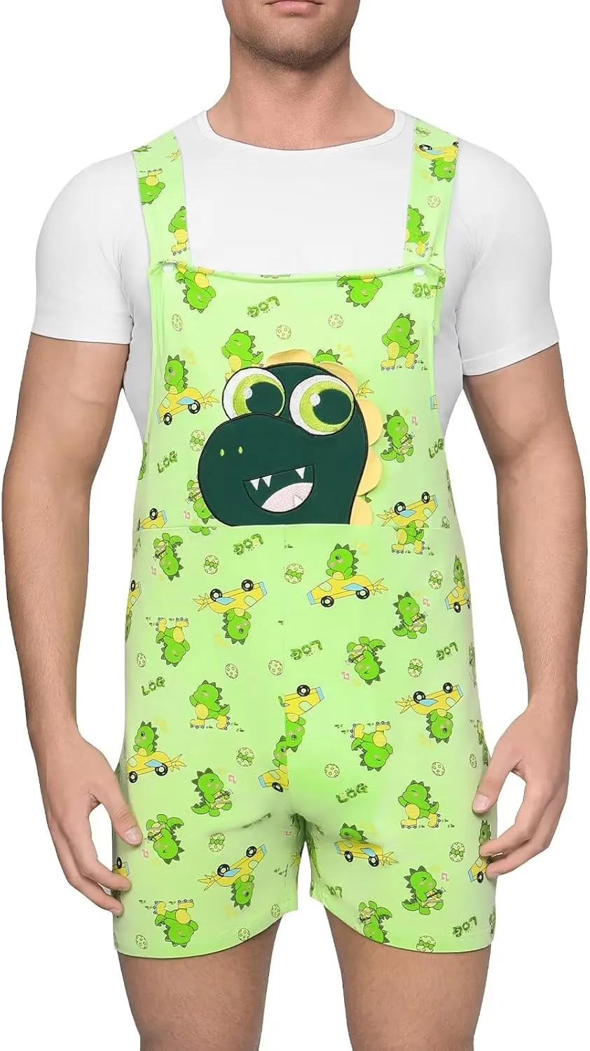 Adult Overalls Cotton Rompers Jumpsuit for Men Oversize Bib Shorts with Pocket