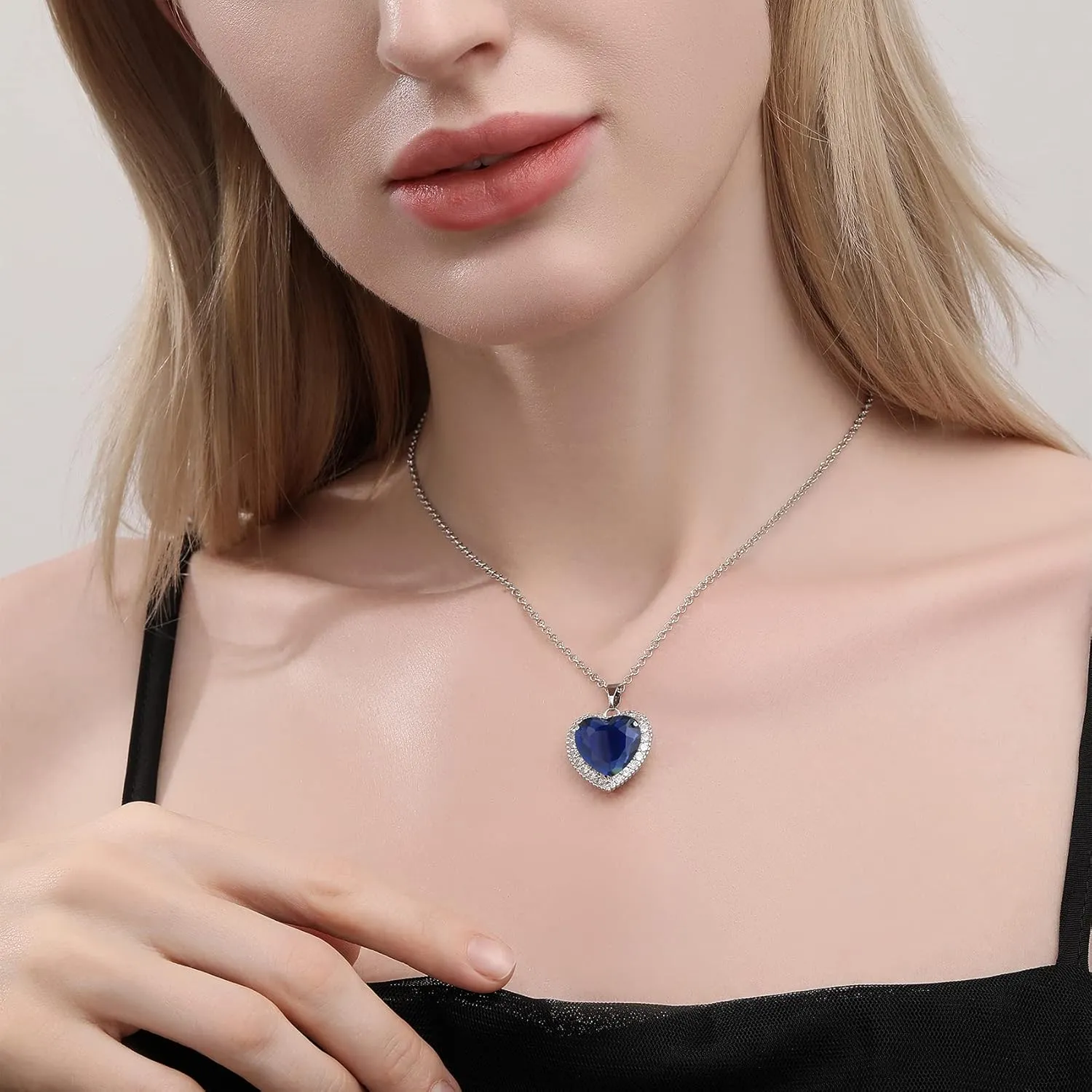 AILUOR Heart of the Ocean Necklace, Silver Necklace Pendants Jewelry Mother's Day Gift