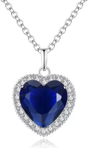 AILUOR Heart of the Ocean Necklace, Silver Necklace Pendants Jewelry Mother's Day Gift
