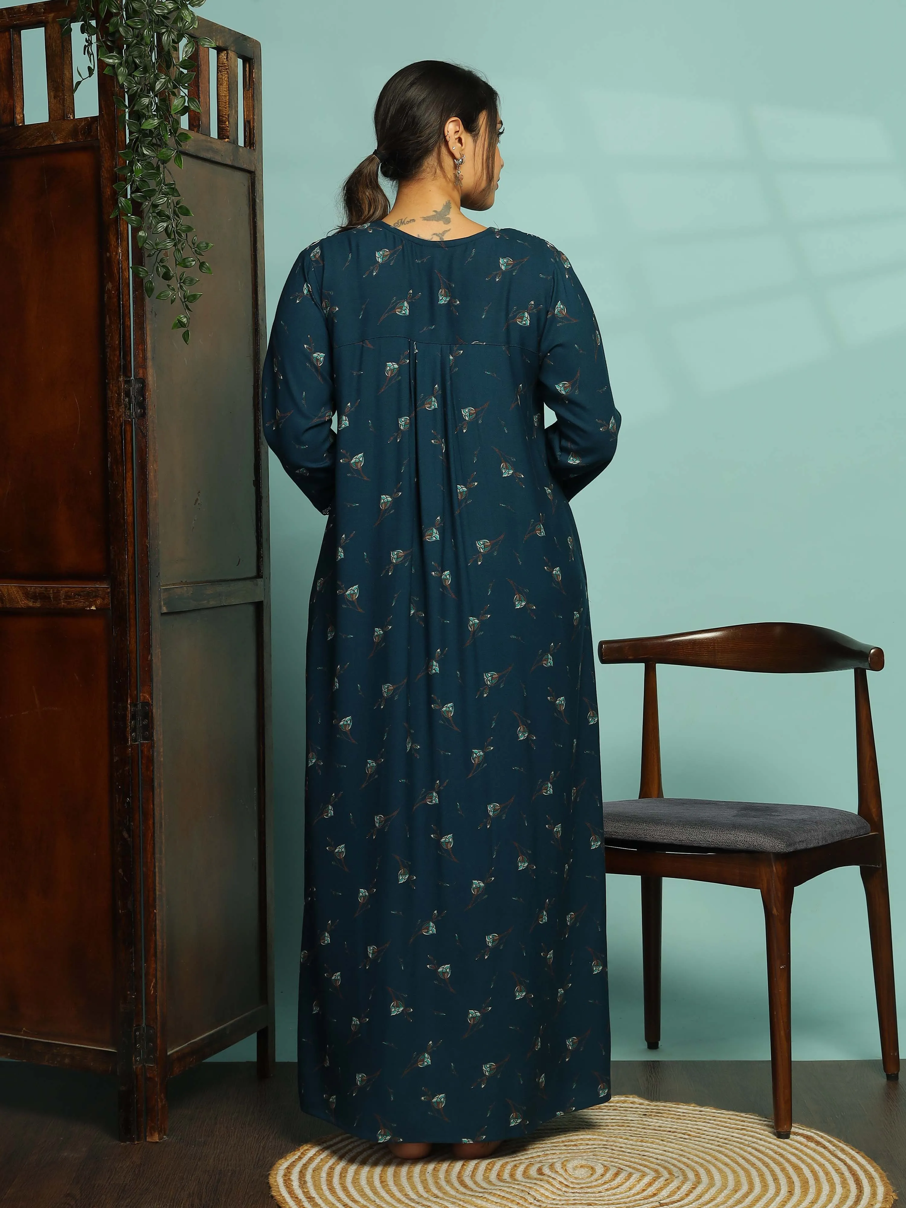 Alpine Sea Blue Designer Nighty for Women With Stylish & Comfortable