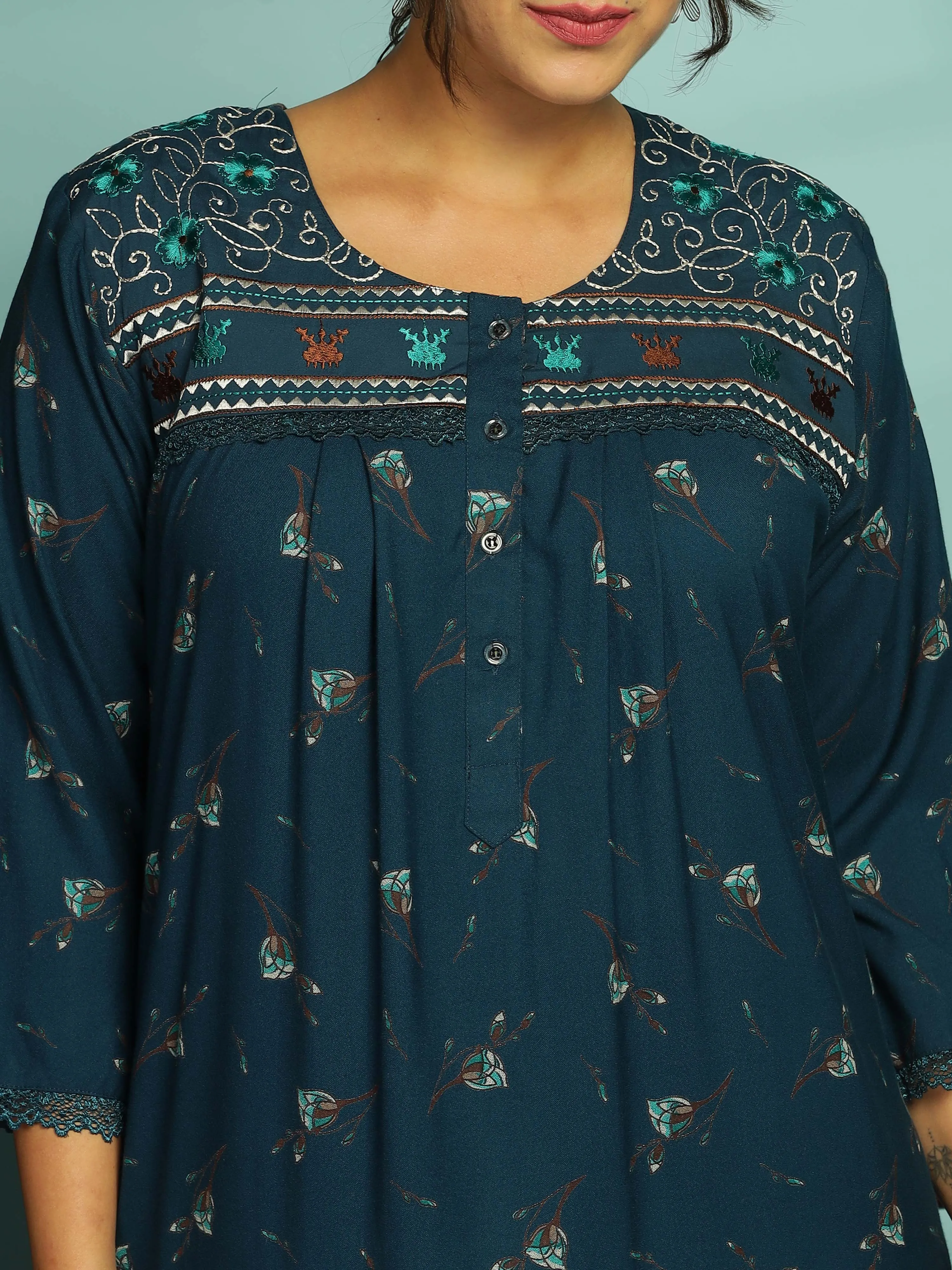 Alpine Sea Blue Designer Nighty for Women With Stylish & Comfortable