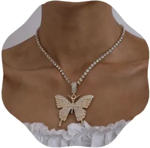 Aluinn Butterfly Pendant Necklaces Crystal Necklaces Gold and Silver Necklace Chain for Women