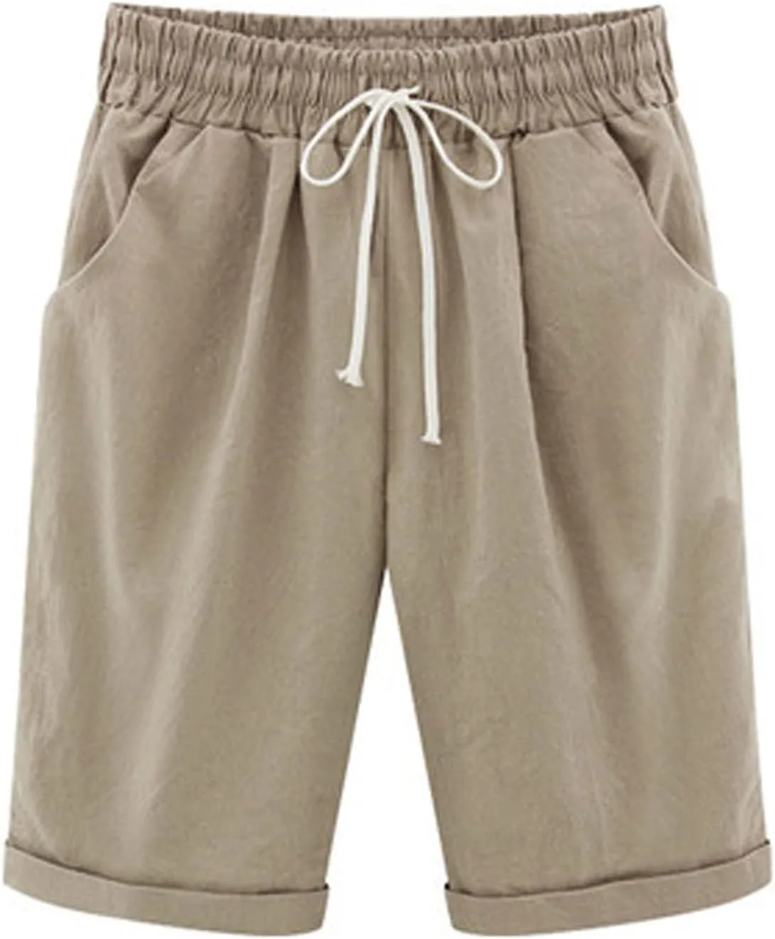 AMDBEL Bermuda Shorts for Women Trendy Womens Bermuda Long Shorts with Pockets Cotton Sweat Shorts Jersey Knee Length Shorts