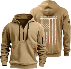 American Flag Hoodie Men 1/4 Zip Fashion Military Slim Fit Drawstring Sweatshirt Gym Basic Sweatshirt with Pockets