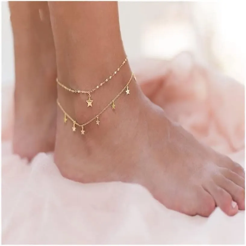 Anklet Anklets for Women Barefoot Sandals Jewelry On Beach Foot Anklet for Women (Metal Color : Silver)