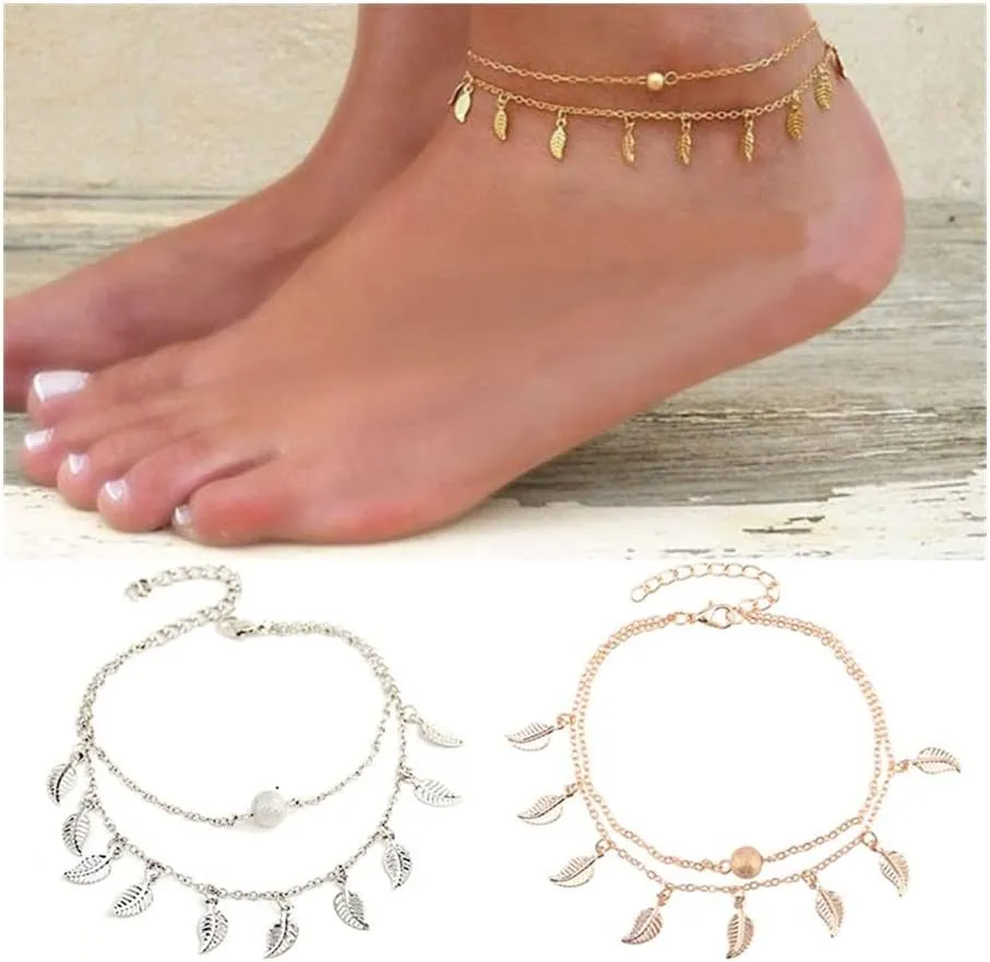 Anklet Fashion Anklet Summer Beach Anklet for Women Foot Jewelry Anklet for Women (Metal Color : Gold)