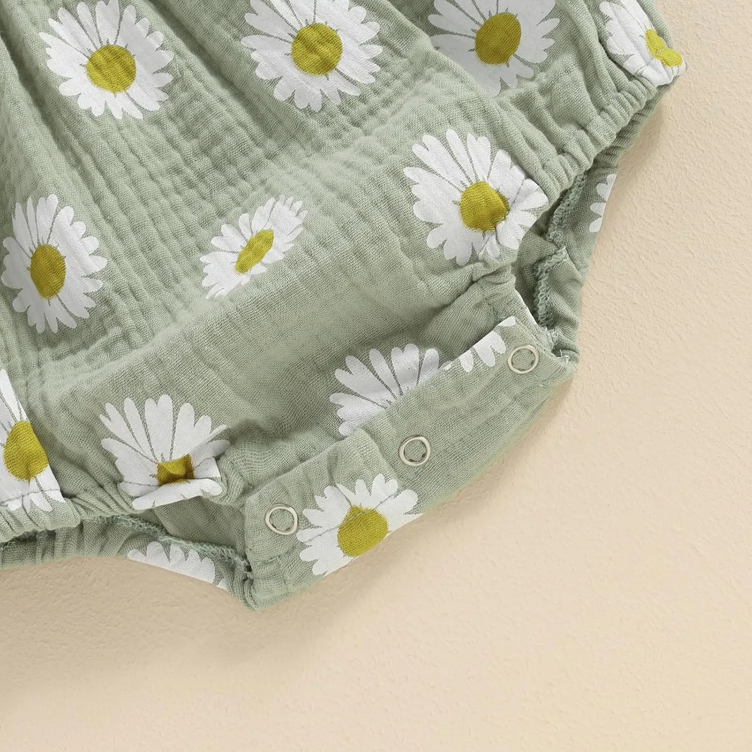 Baby Girl Rompers Daisy Print Short Sleeve Infant Bodysuit Summer Newborn Girl Linen Cotton Jumpsuit Clothes Headband
