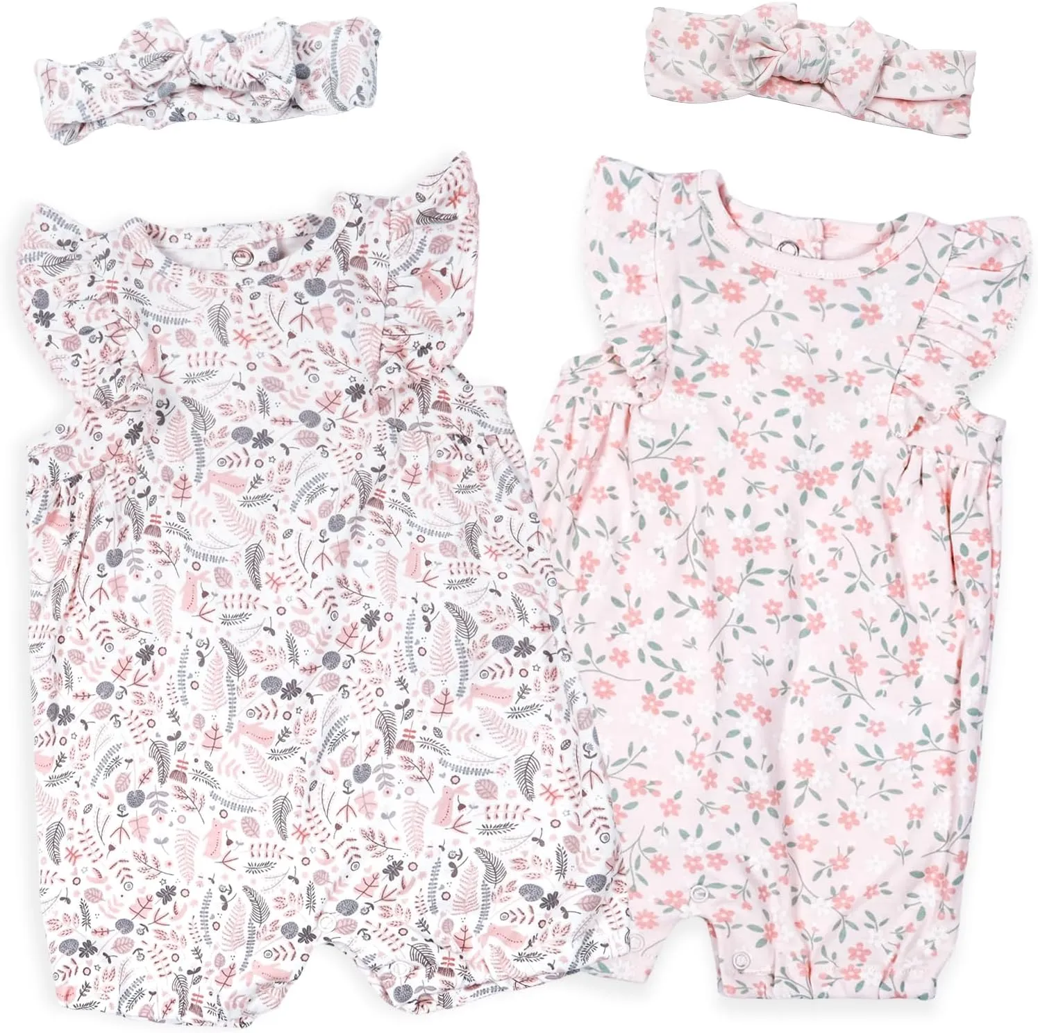 Baby Girls Ruffled Sleeve Rompers Toddler Girls Jumpsuits One-Piece Cotton Outfits