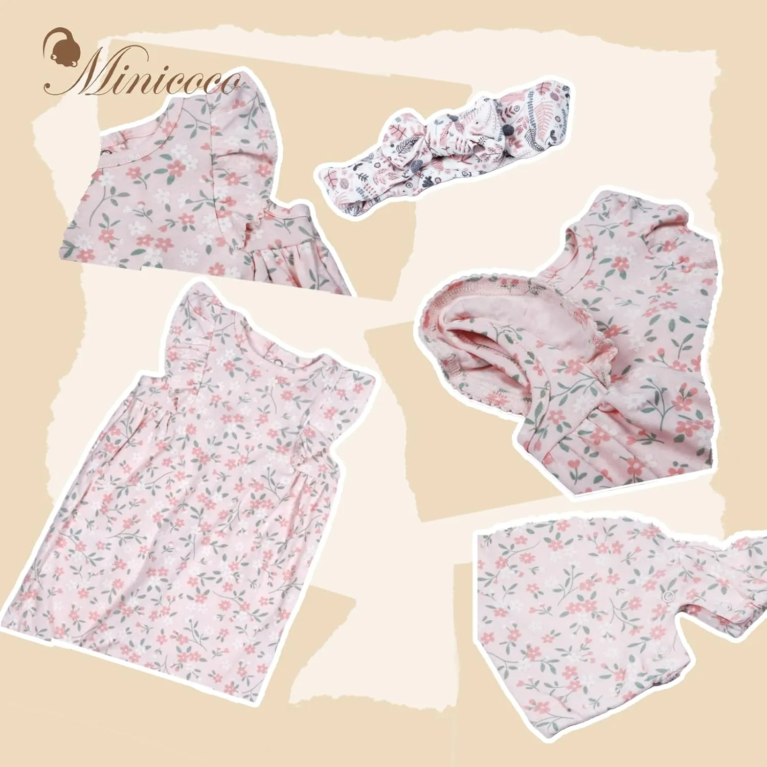 Baby Girls Ruffled Sleeve Rompers Toddler Girls Jumpsuits One-Piece Cotton Outfits