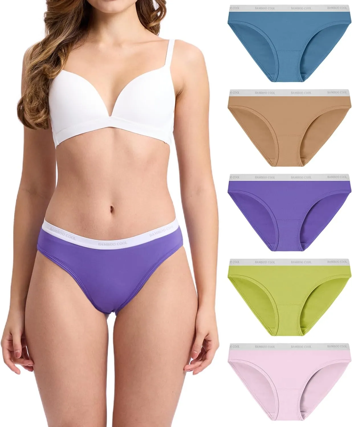 BAMBOO COOL Womens Underwear Soft Bikini High Cut Panties Stretch Moisture Wicking Panties for Women, 5-Pack