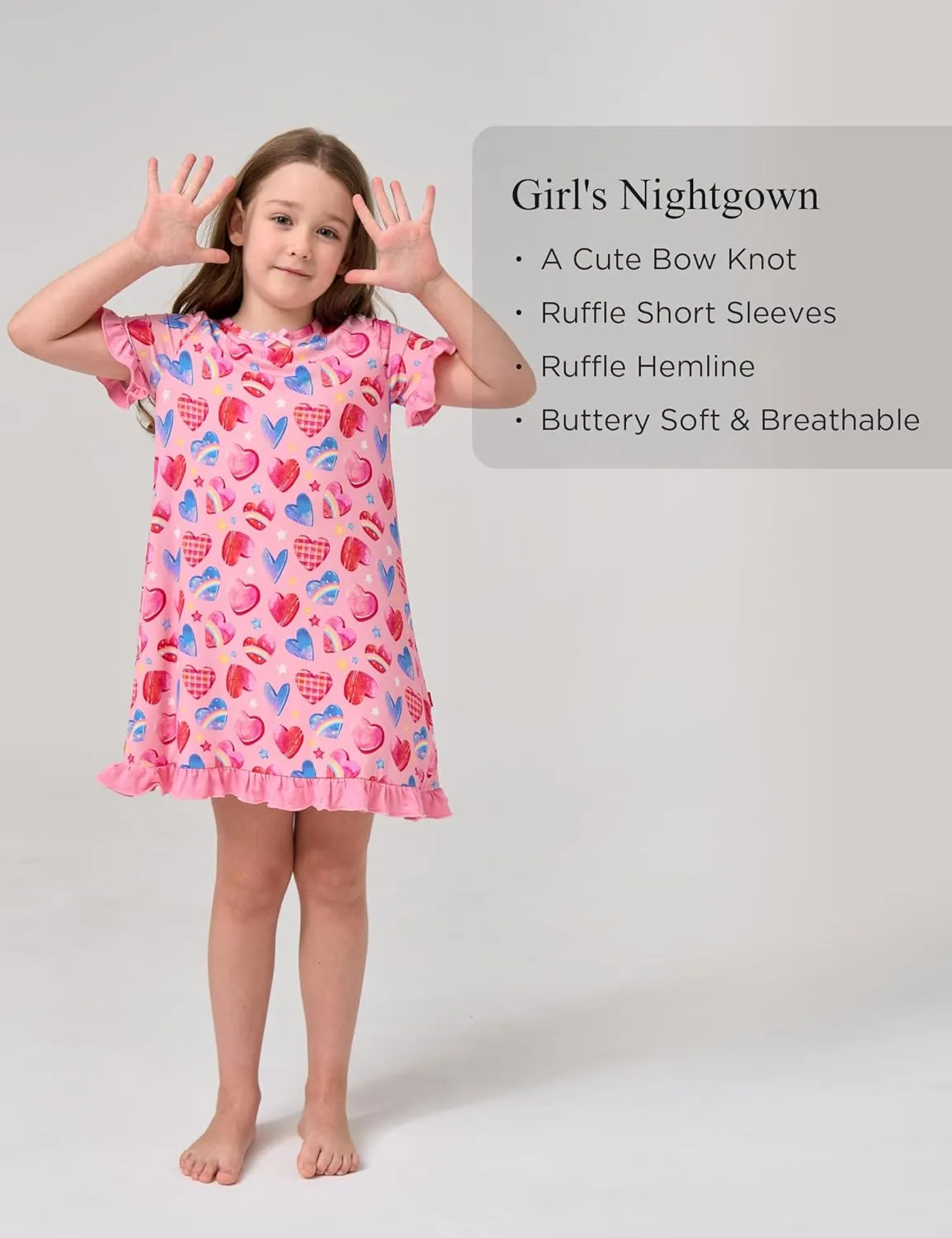 Bamboo Viscose Girls Nightgowns Ruffle Short Sleeve Crew Neck Girls' Sleepwear