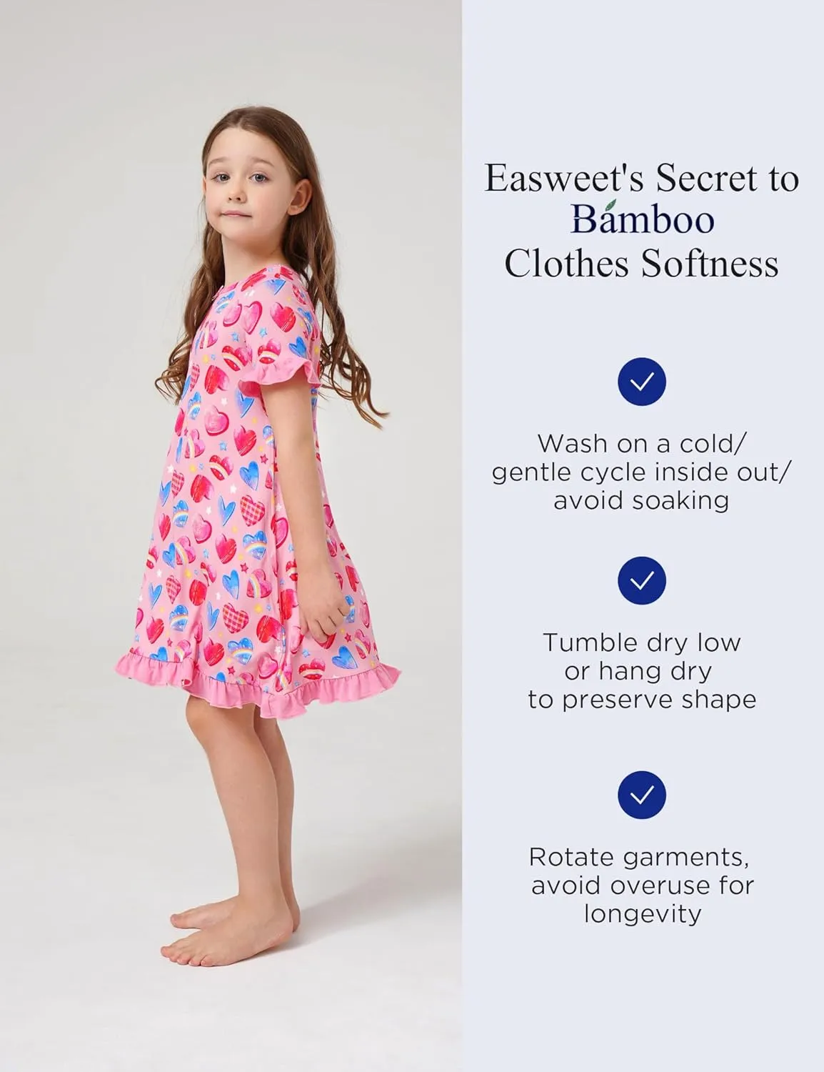 Bamboo Viscose Girls Nightgowns Ruffle Short Sleeve Crew Neck Girls' Sleepwear