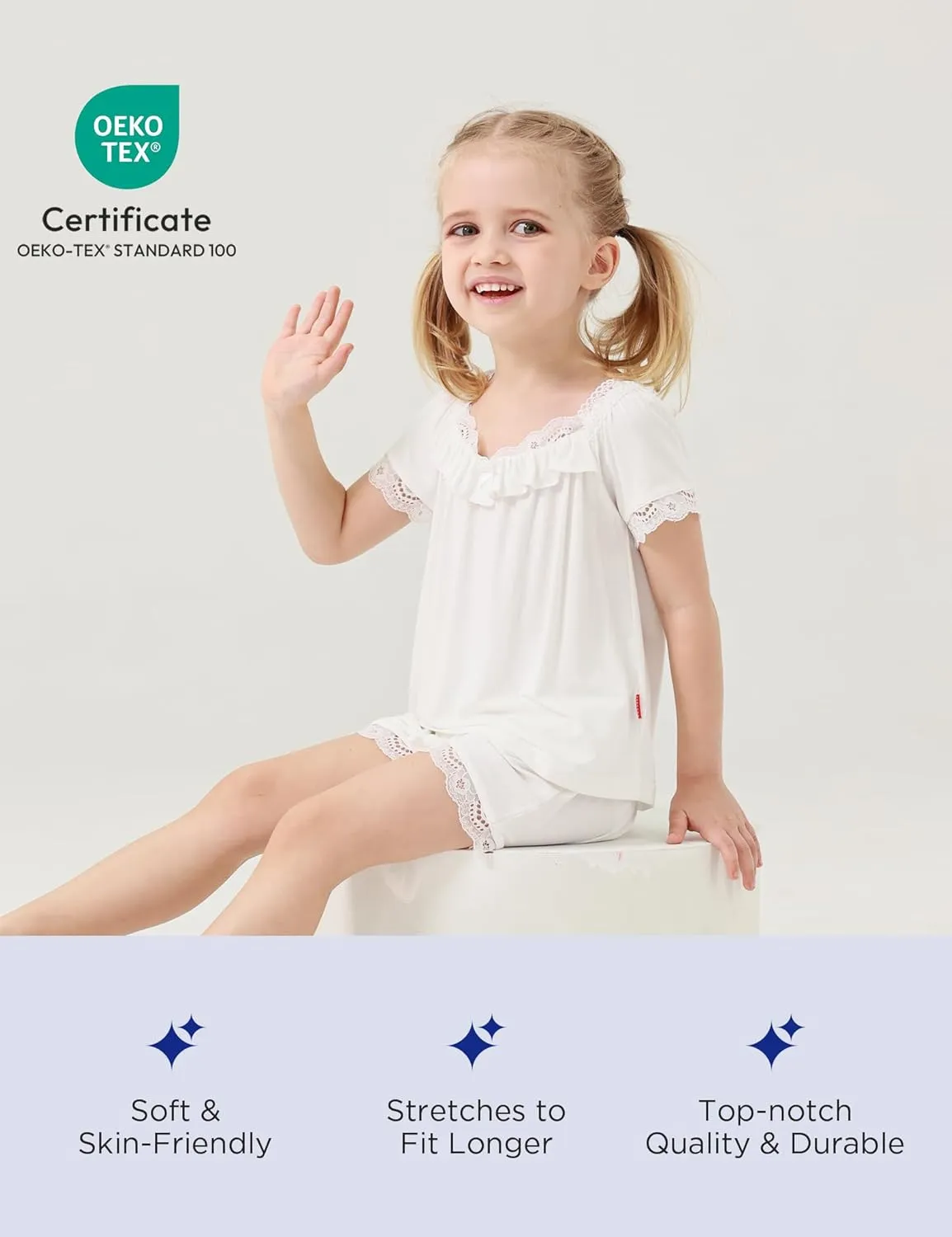 Bamboo Viscose Girls' Sleepwear Short sleeve Top with Shorts 2 Pieces Girls' Pajama Sets
