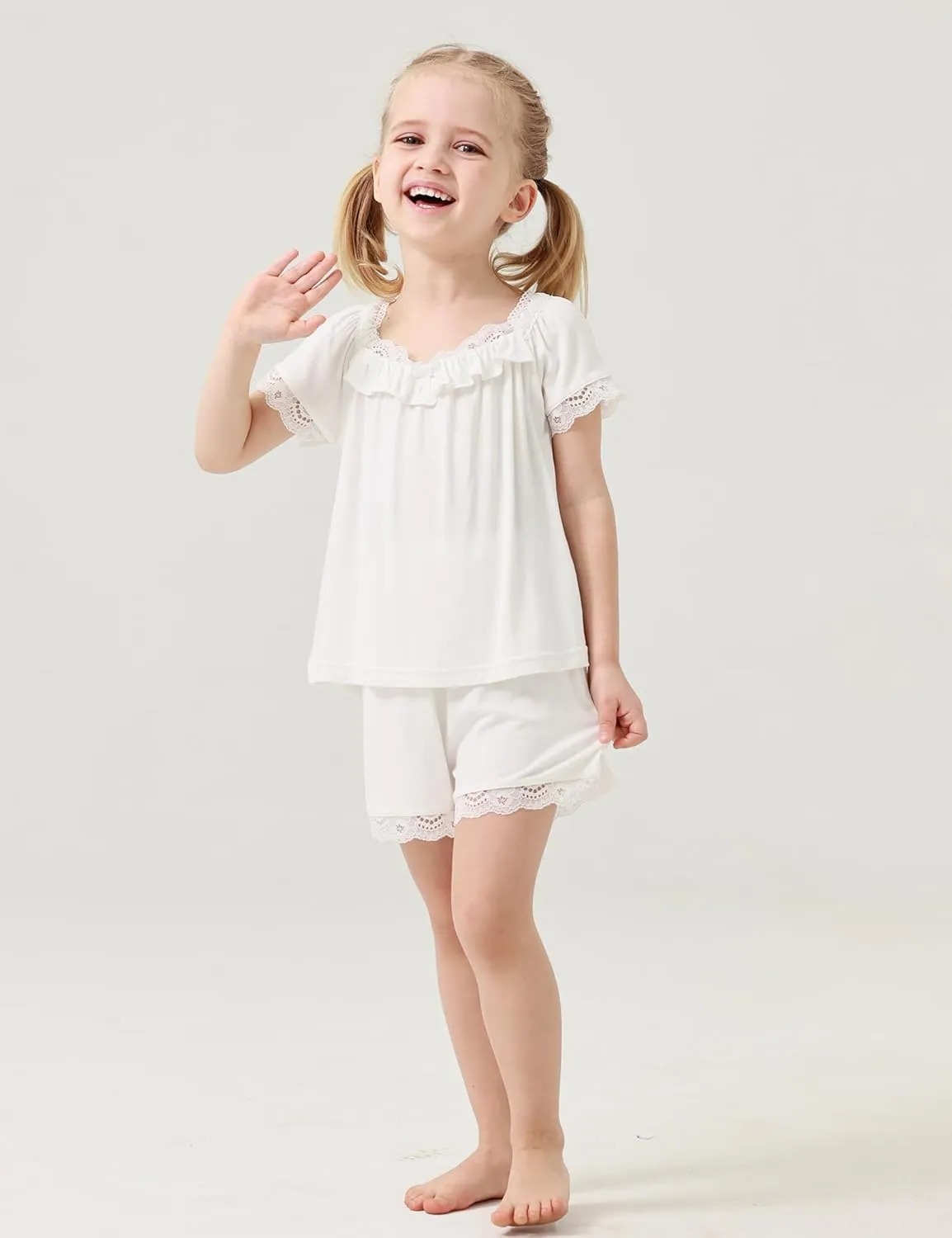 Bamboo Viscose Girls' Sleepwear Short sleeve Top with Shorts 2 Pieces Girls' Pajama Sets