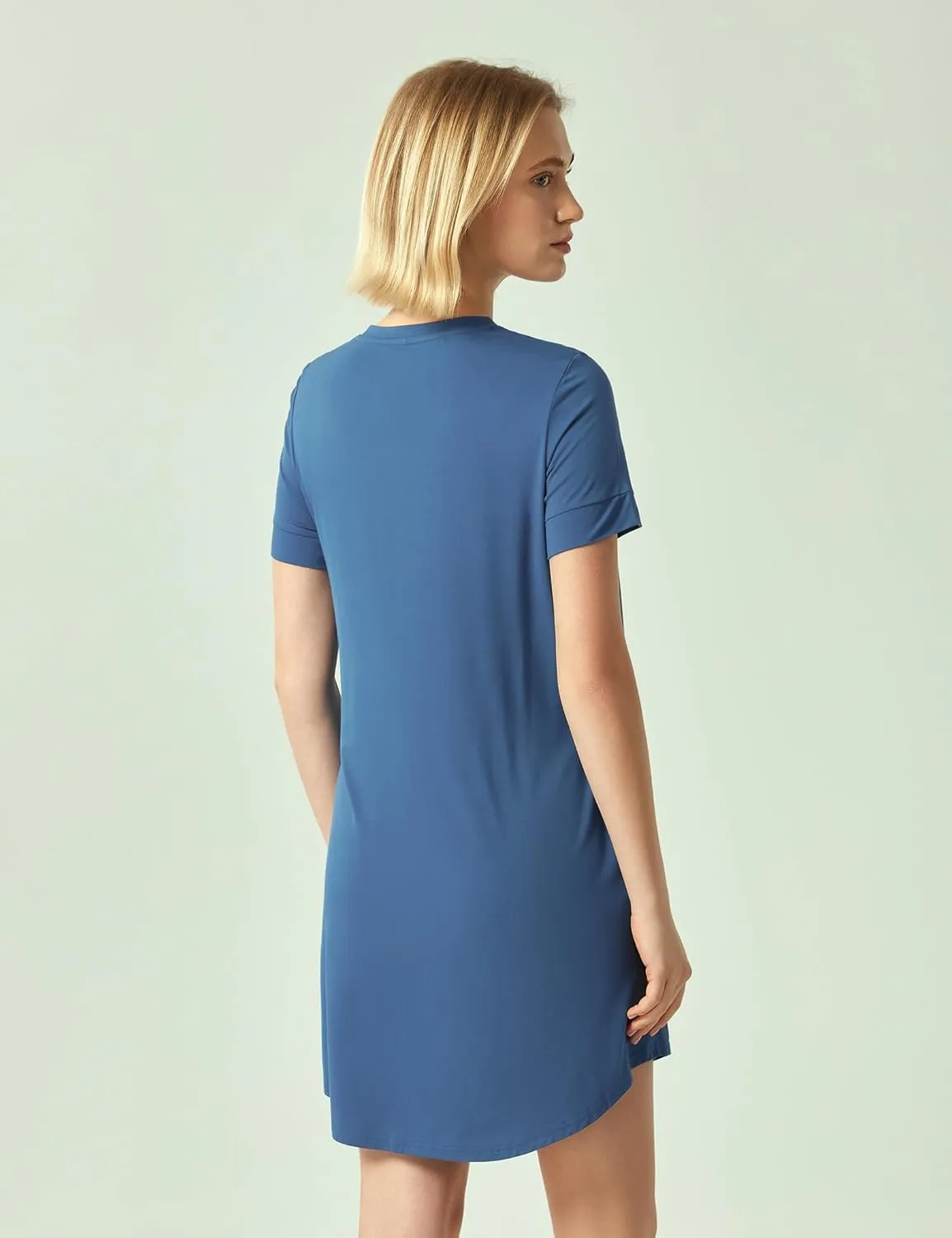 Bamboo Viscose Women's Nightgowns Short Sleeve Crew Neck Sleep Dress with Pockets