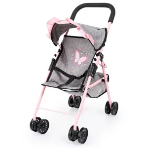 Bayer Design Doll Buggy Stroller - Butterfly Theme, Grey & Pink, Ages 3 