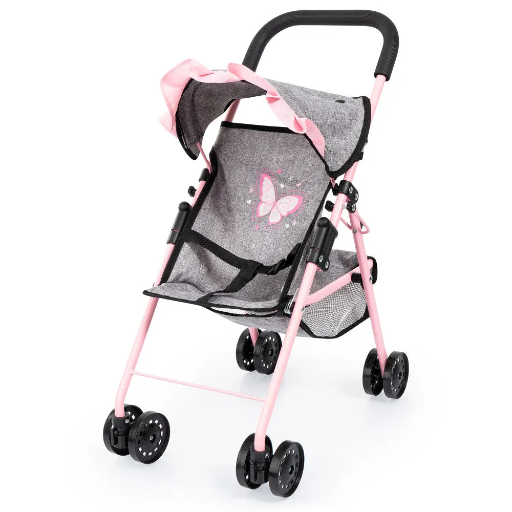 Bayer Design Doll Buggy Stroller - Butterfly Theme, Grey & Pink, Ages 3 