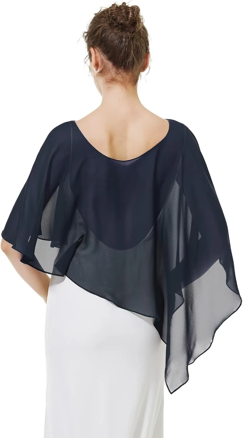 BEAUTELICATE Asymmetrical Capelets Chiffon Capes Wedding Bridal Shawls Wraps For Women Evening Dress