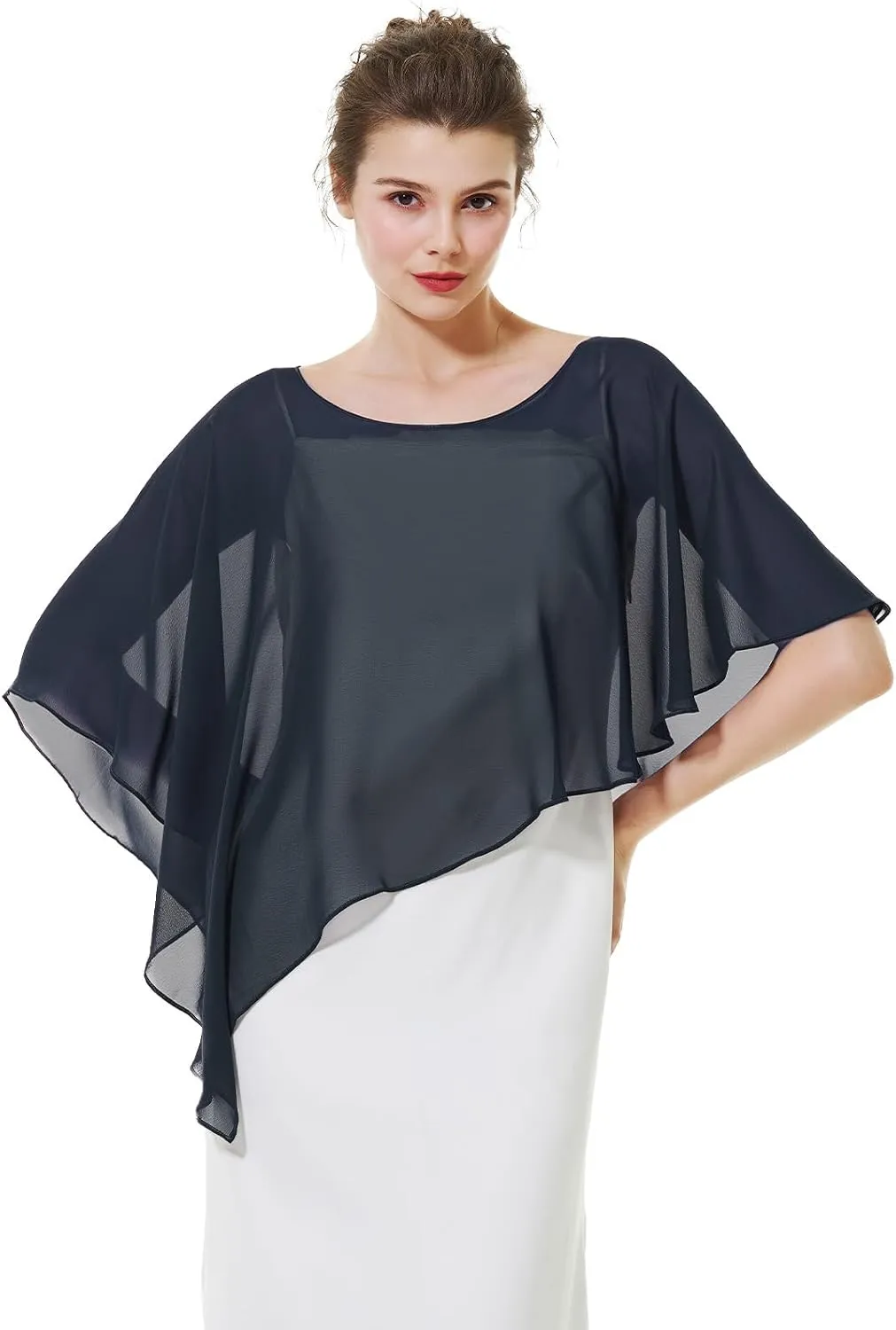 BEAUTELICATE Asymmetrical Capelets Chiffon Capes Wedding Bridal Shawls Wraps For Women Evening Dress