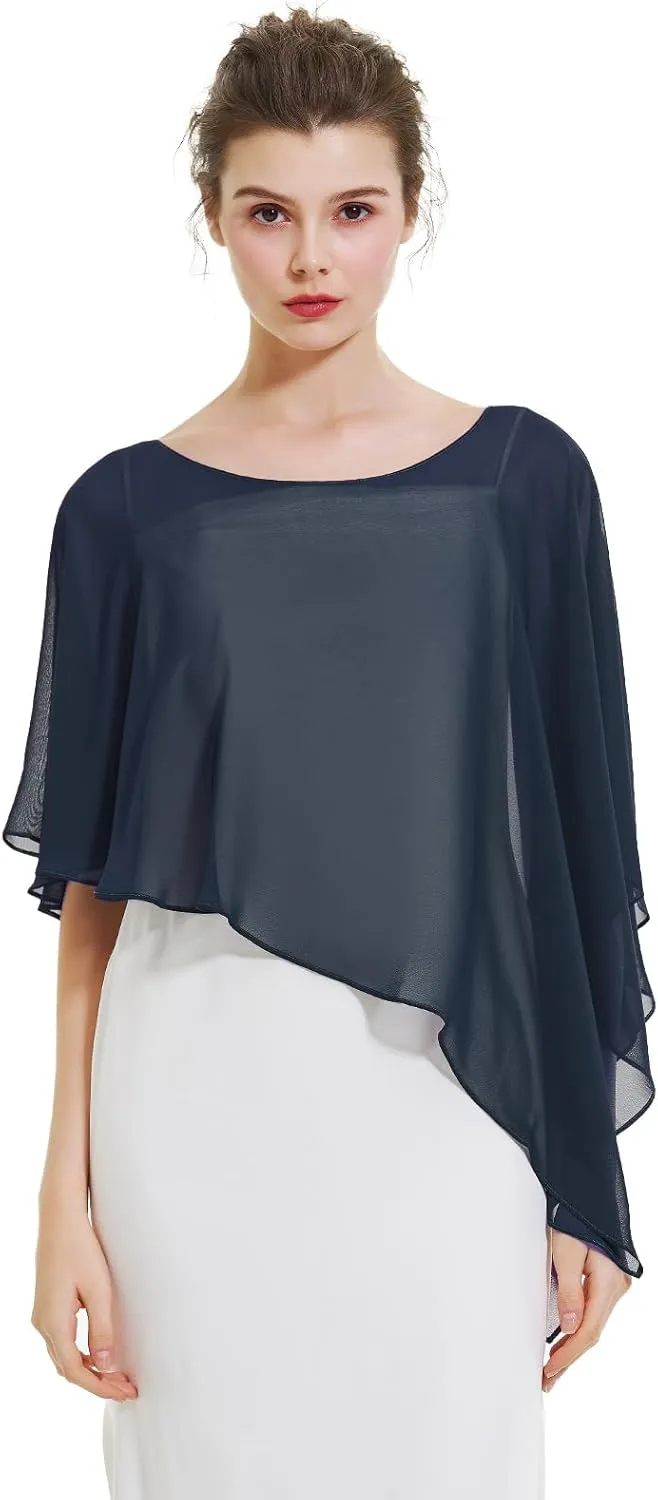 BEAUTELICATE Asymmetrical Capelets Chiffon Capes Wedding Bridal Shawls Wraps For Women Evening Dress