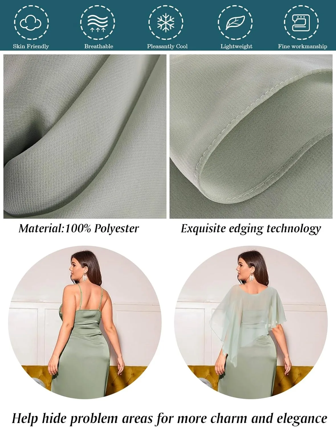 BEAUTELICATE Asymmetrical Capelets Chiffon Capes Wedding Bridal Shawls Wraps For Women Evening Dress