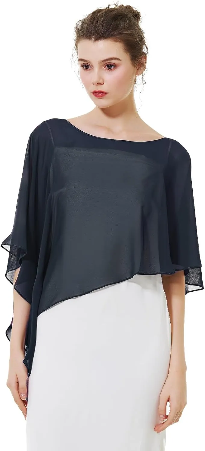 BEAUTELICATE Asymmetrical Capelets Chiffon Capes Wedding Bridal Shawls Wraps For Women Evening Dress