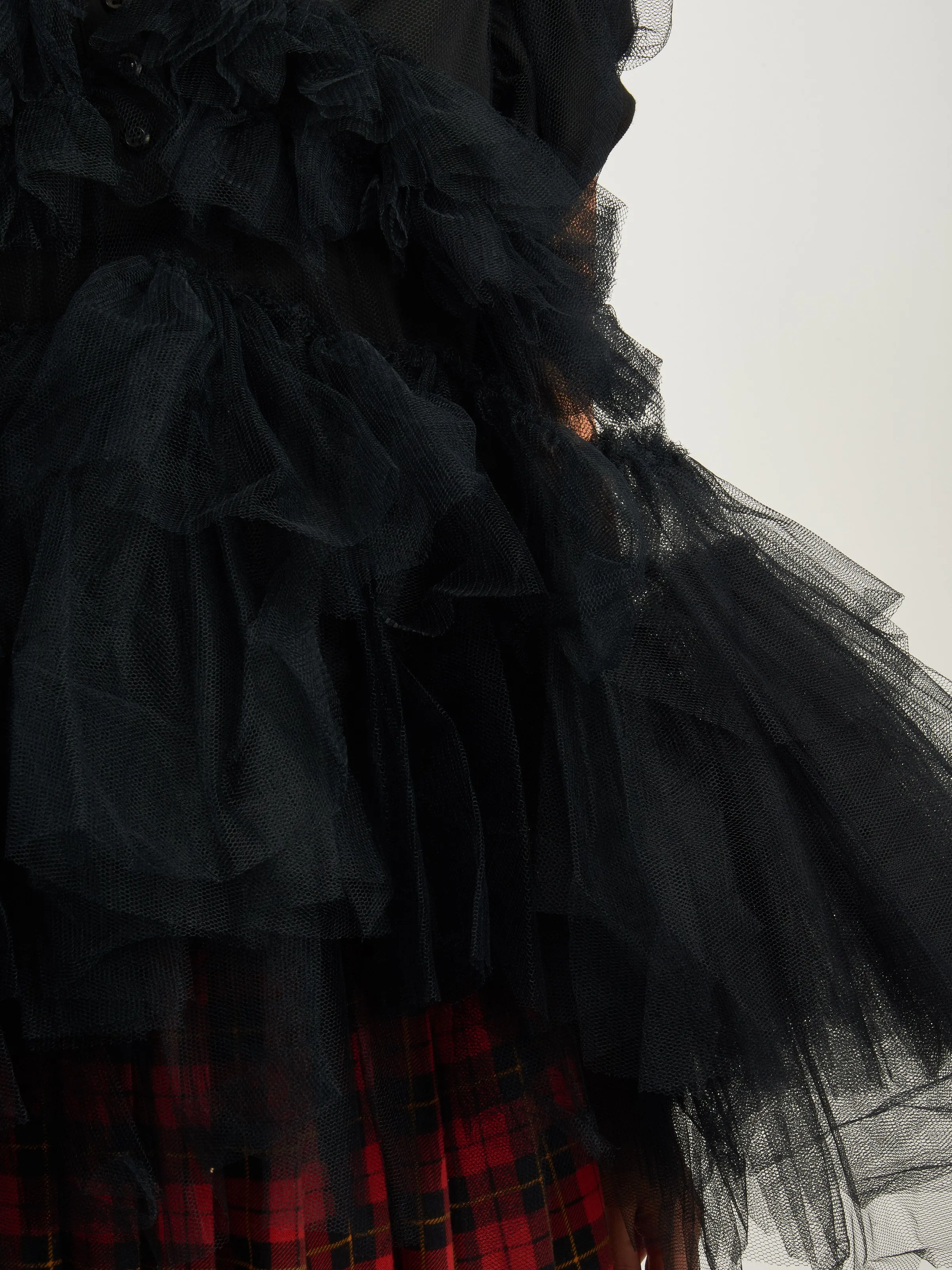 Black Puff Sleeve Tulle Frill Polo Shirt