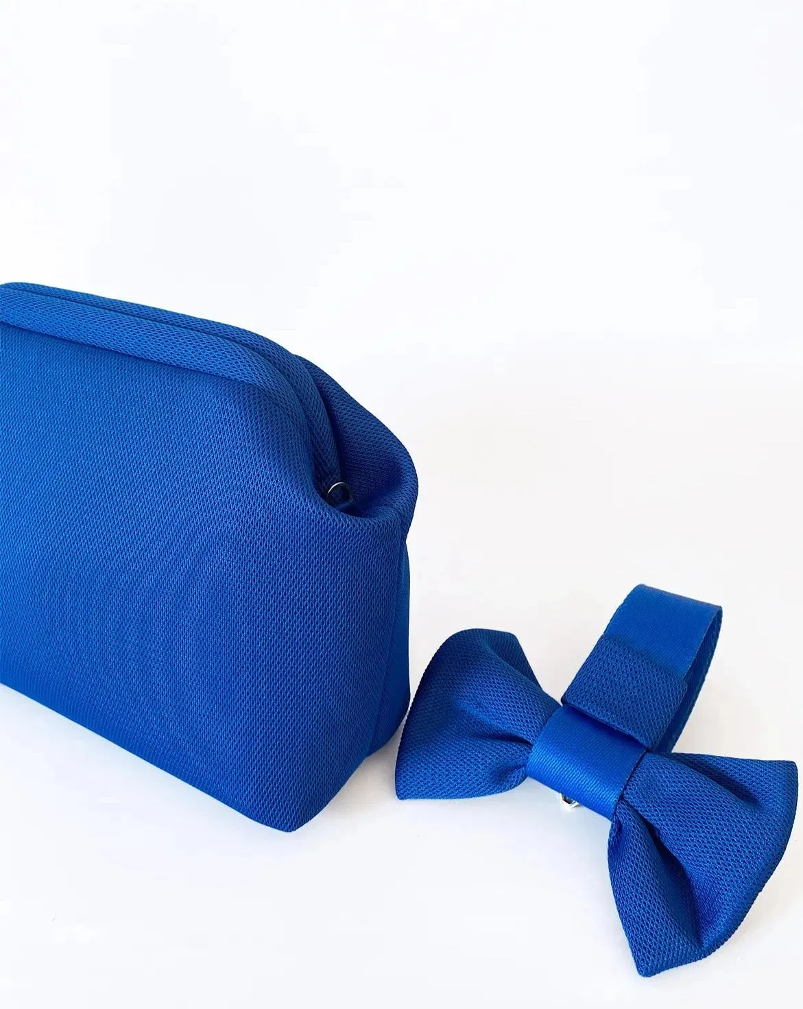 Blue Bow Detail Detachable Strap Handbag