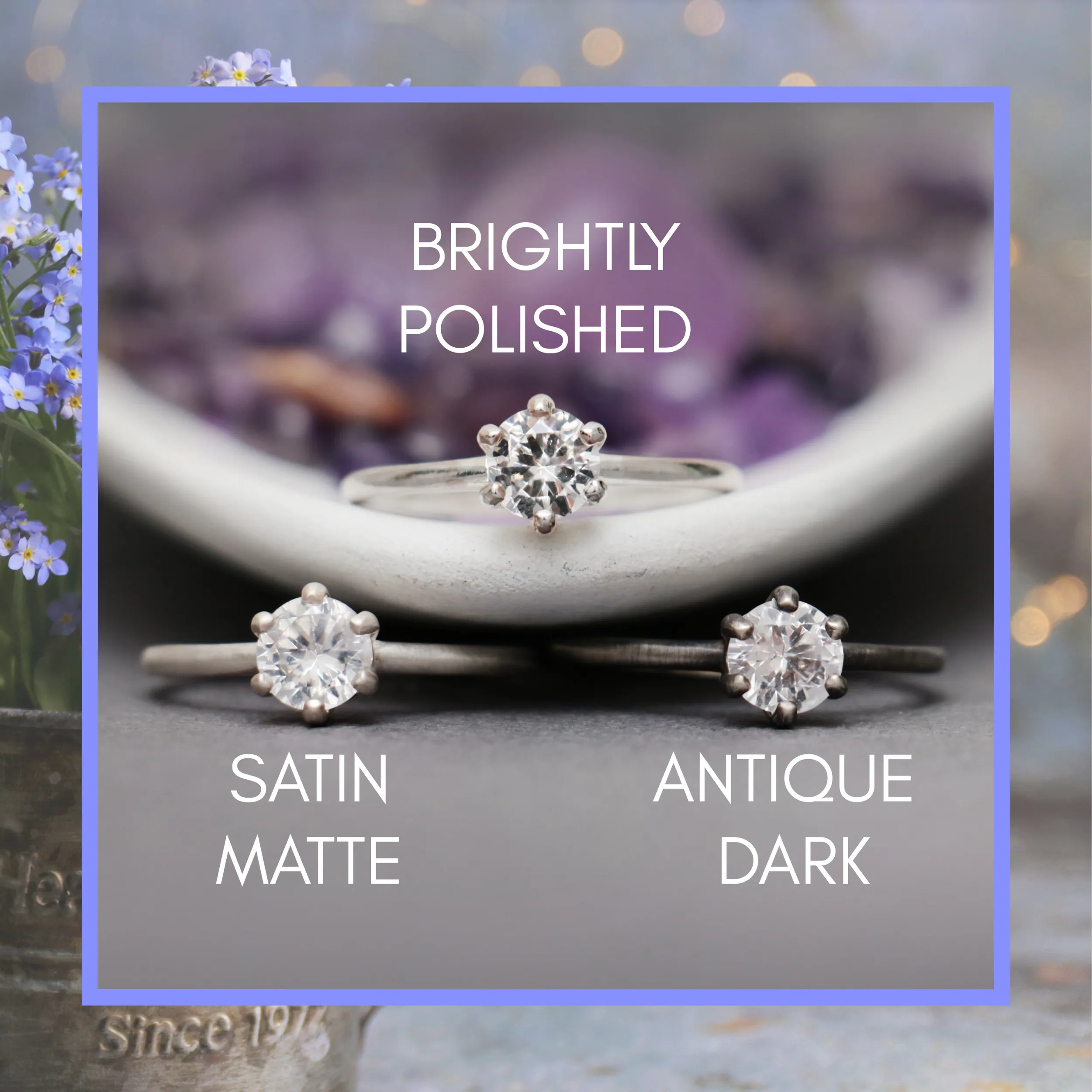 Blue Sapphire and White Sapphire Three Stone Engagement Ring | Moonkist Designs