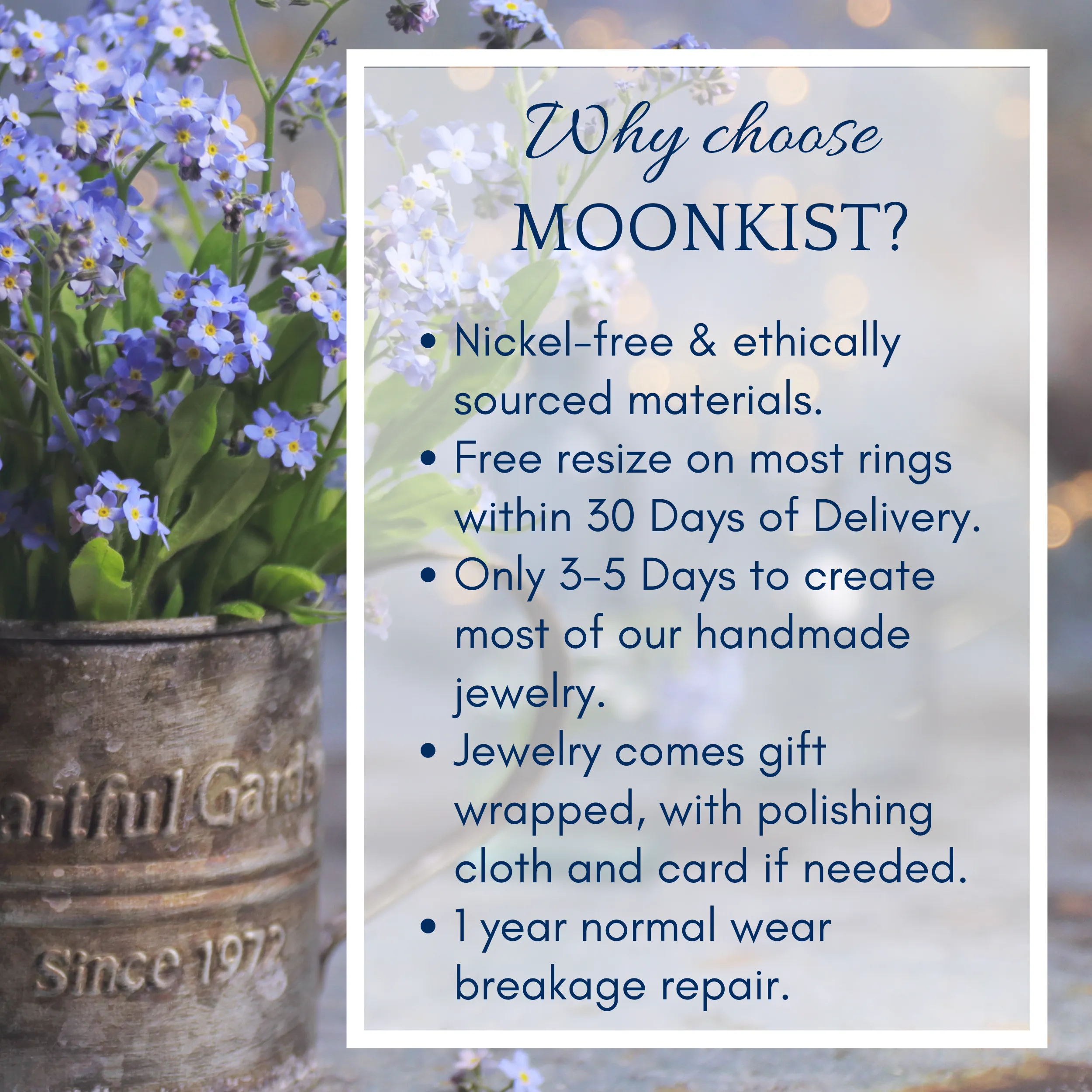 Blue Sapphire and White Sapphire Three Stone Engagement Ring | Moonkist Designs